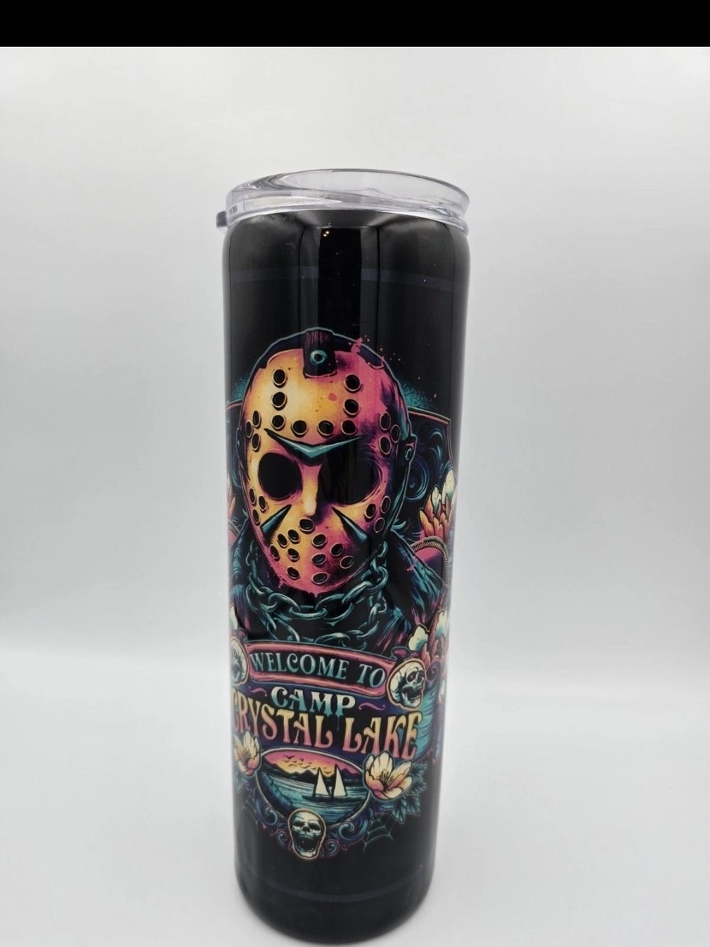 Camp Crystal Lake Black Stainless Travel Tumbler - Horror Graphic
